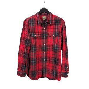 Timberland Mens Red Black Plaid Long Sleeve Button Front Flannel Shirt Size L